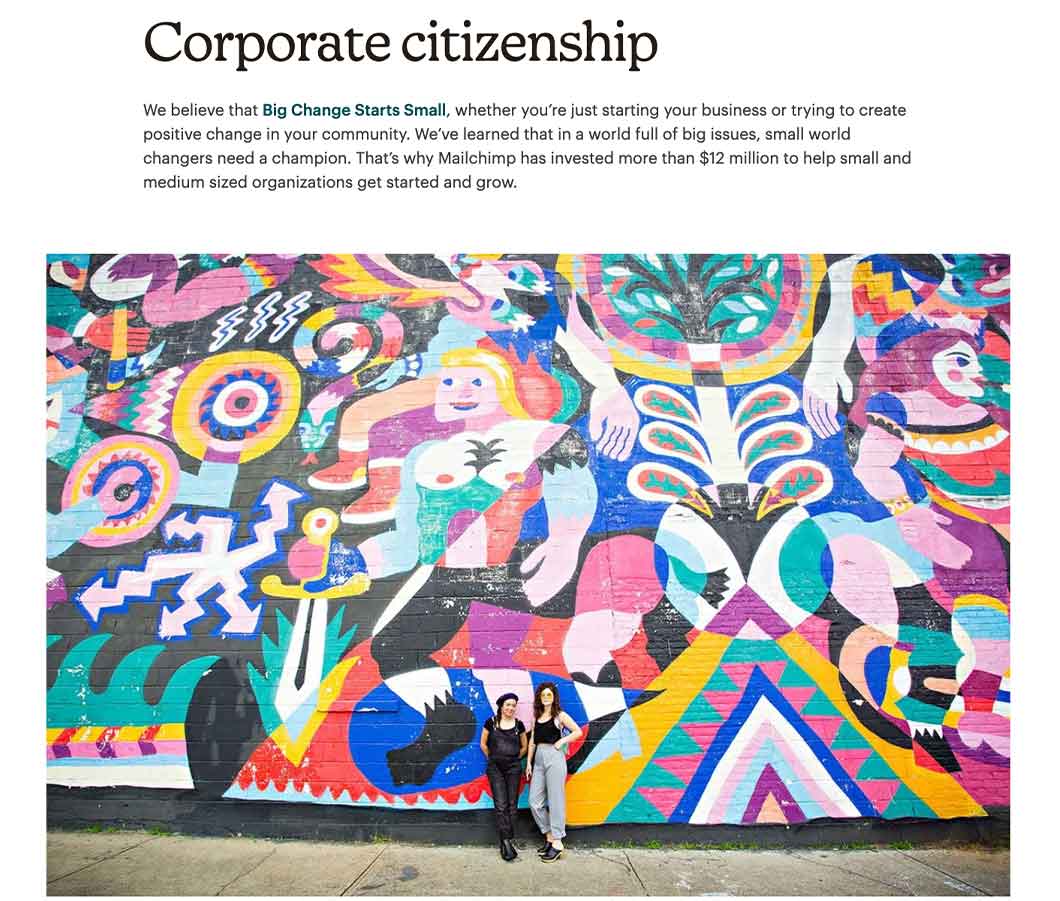 Mailchimp does a great job of highlighting their values by talking about its corporate culture.