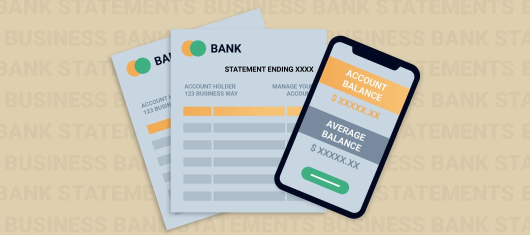 Image of a cell phone showing an account balance and bank statements below