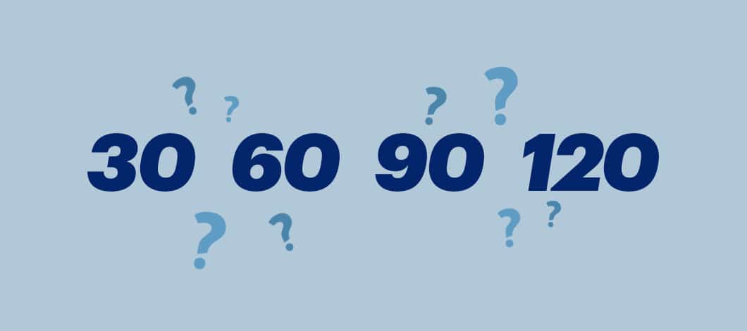 Net payment term figures 30, 60, 90 and 120 are surrounded by question marks.