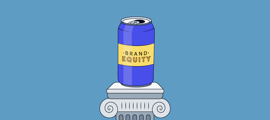 A can of soda labeled “Brand Equity” sits on a pedestal surrounded by a sea of thumbs-up icons.
