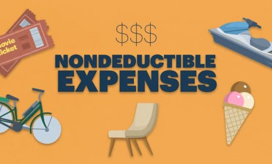 The words “Nondeductible Expenses” are surrounded by images of movie tickets, a bicycle, a chair, an ice cream cone and a jet ski.