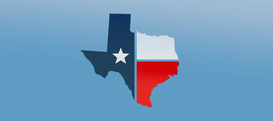 The state of Texas is shown with the markings of the state’s flag.