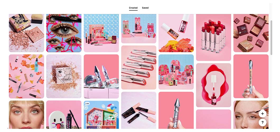 Benefit Cosmetics' profile uses bold color to grab attention and provide an energizing atmosphere.