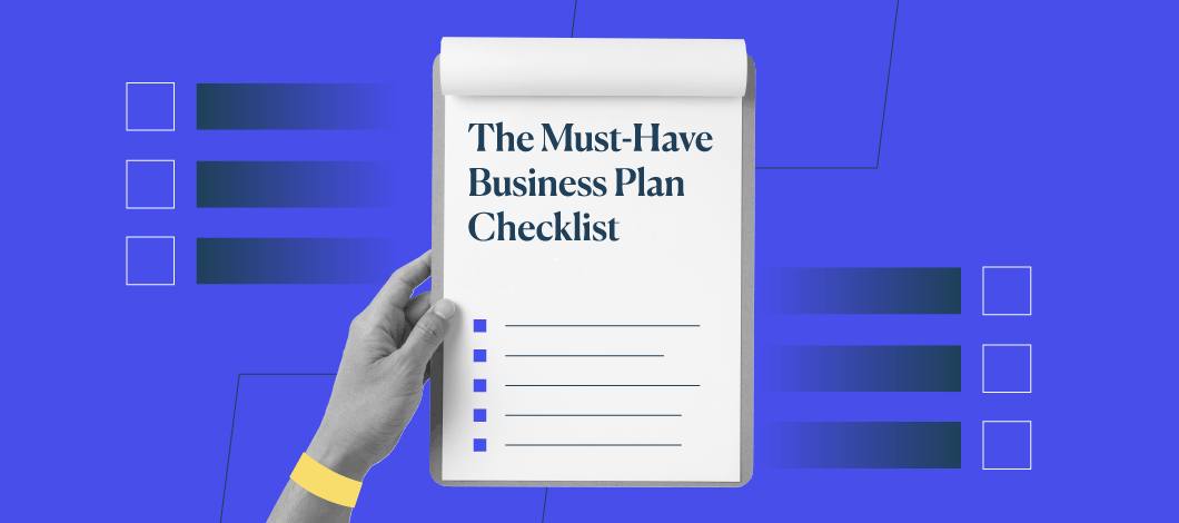 Hand holding a document that says "The Must-Have Business Plan Checklist"