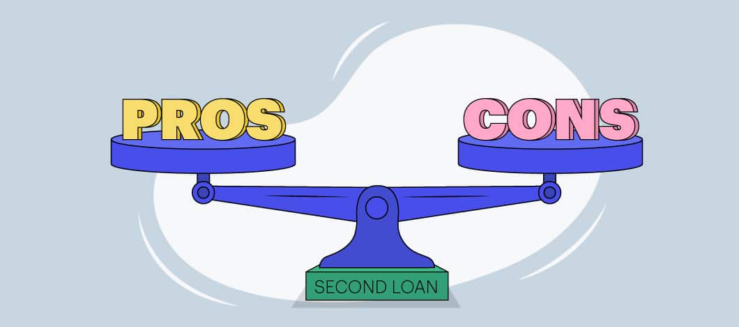 A scale labeled “Second Loan” has “Pros” on one side and “Cons” on the other.