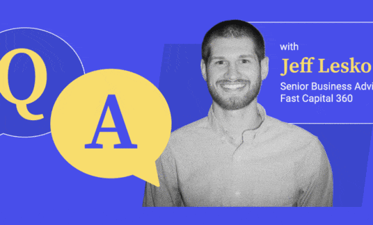 Blue background with a photo of Fast Capital 360’s Senior Business Advisor, Jeff Lesko, with the letters Q and A next to him