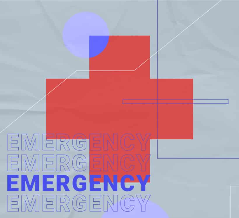 Image of a red cross with the word "emergency" below