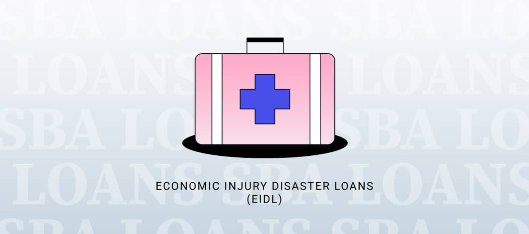 Pink briefcase with a medical care cross and the words “Economic Injury Disaster Loans” below
