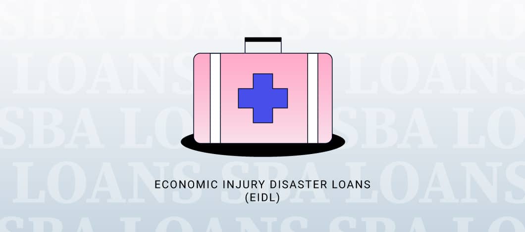 Pink briefcase with a medical care cross and the words “Economic Injury Disaster Loans” below
